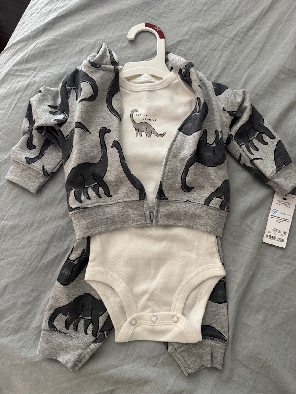 Carter's Grey Dinosaur Zip Hoodie & White Bodysuit Set